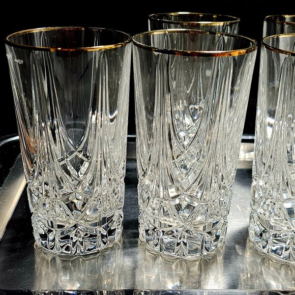 5 Mikasa Regal Court Gold Highball Glasses 5.5" luxury glassware 90s crystal vtg - Picture 11 of 12